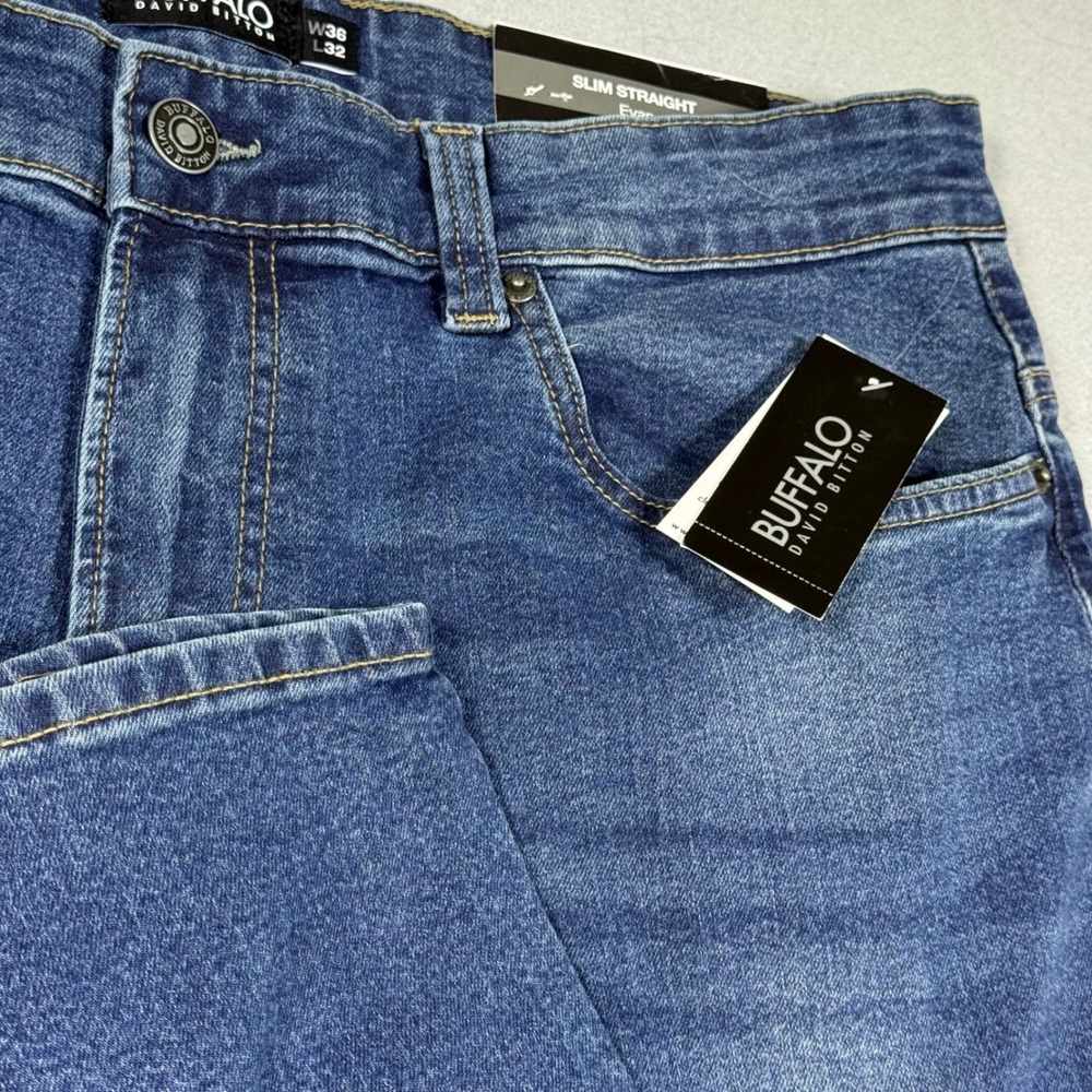 Buffalo David Bitton Evan Slim Straight Jeans Blue Denim Mens 36x32